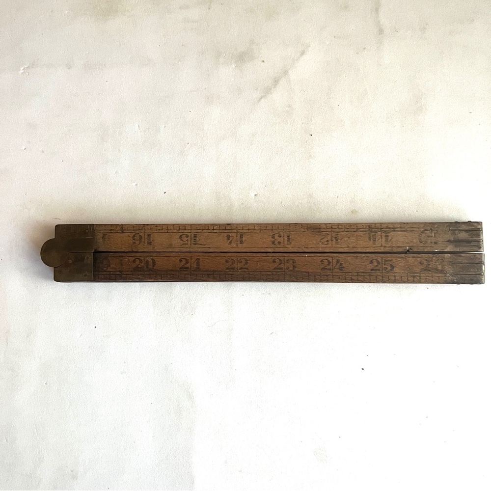 Antique Wooden Folding Ruler With Brass hardware. - Picture 2 of 7
